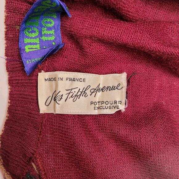 Vintage Cardigan Womens Extra Small Saks Fifth Avenue Wool Blend Burgundy France - Picture 12 of 13
